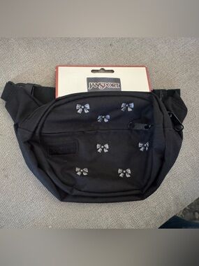 Jansport Black Belt Bag with Small White Bow Embroidery